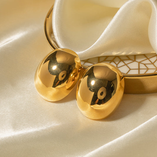 5pcs 18K Gold Stainless Steel Oval Earrings Women's Fashion All-Matching Geometric Earrings