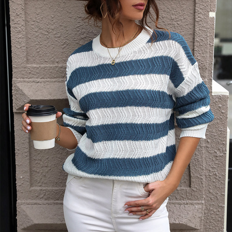 Autumn New Fashion Women's Long-Sleeved Striped Sweater