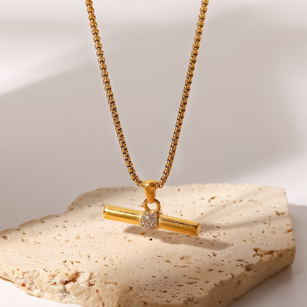 5pcs Women's Fashion All-Match Titanium Steel Necklace Jewelry 18K Gold Stainless Steel White Diamond Pendant Necklace Choker