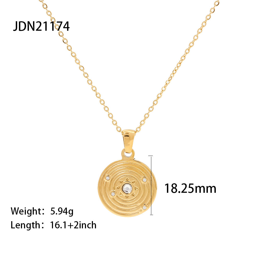 5pcs Niche Design Coin Round Brand Necklace Cold All Match Retro Temperament Personality Sweater Chain Female