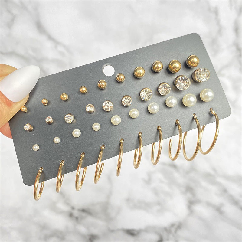 5 Sets New Retro Style Geometric Earrings 6 pairs Set Female Niche High-Grade Metal Stud Jewelry Set