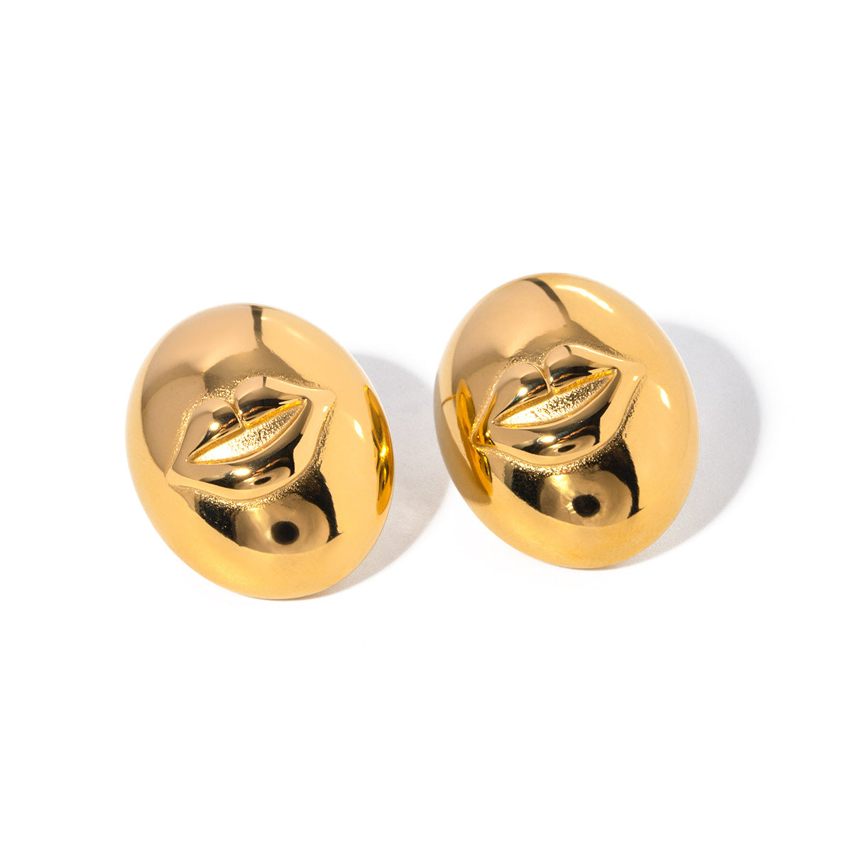 5pcs New Titanium Steel Gold-Plated Earrings Stylish 18K Gold Stainless Steel Chubby Lip Oval Stud Earrings Accessories