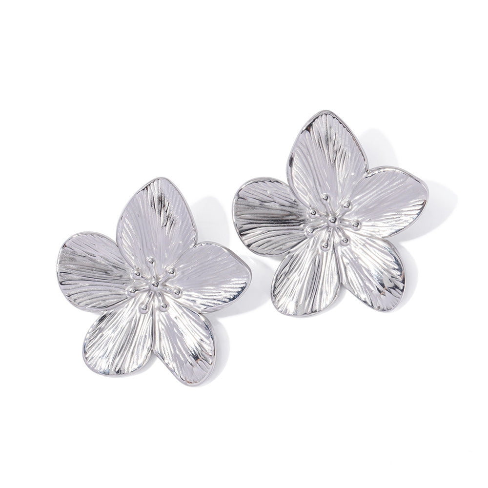 5pcs Titanium Steel Flower Earrings Earrings Stud New Fashion Temperament Niche Design Earrings