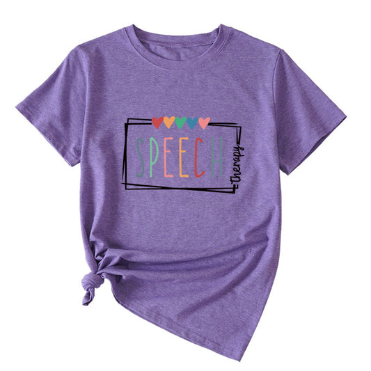Women's Casual Crew-Neck T-Shirt Speech Therapy Loose Short Sleeves