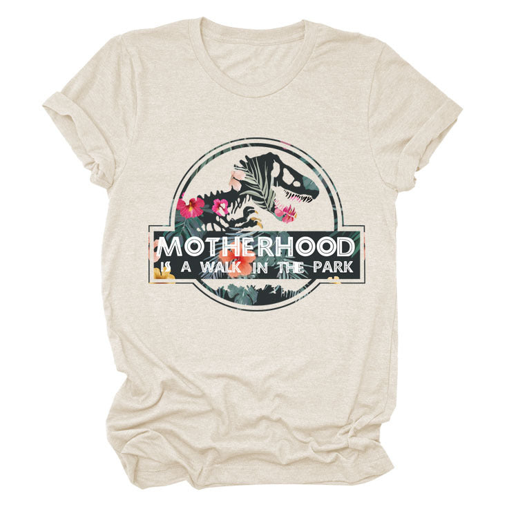 Motherhood Is A Walk In The Park. Plus-Size Round Neck Letter Short-Sleeved Shirt