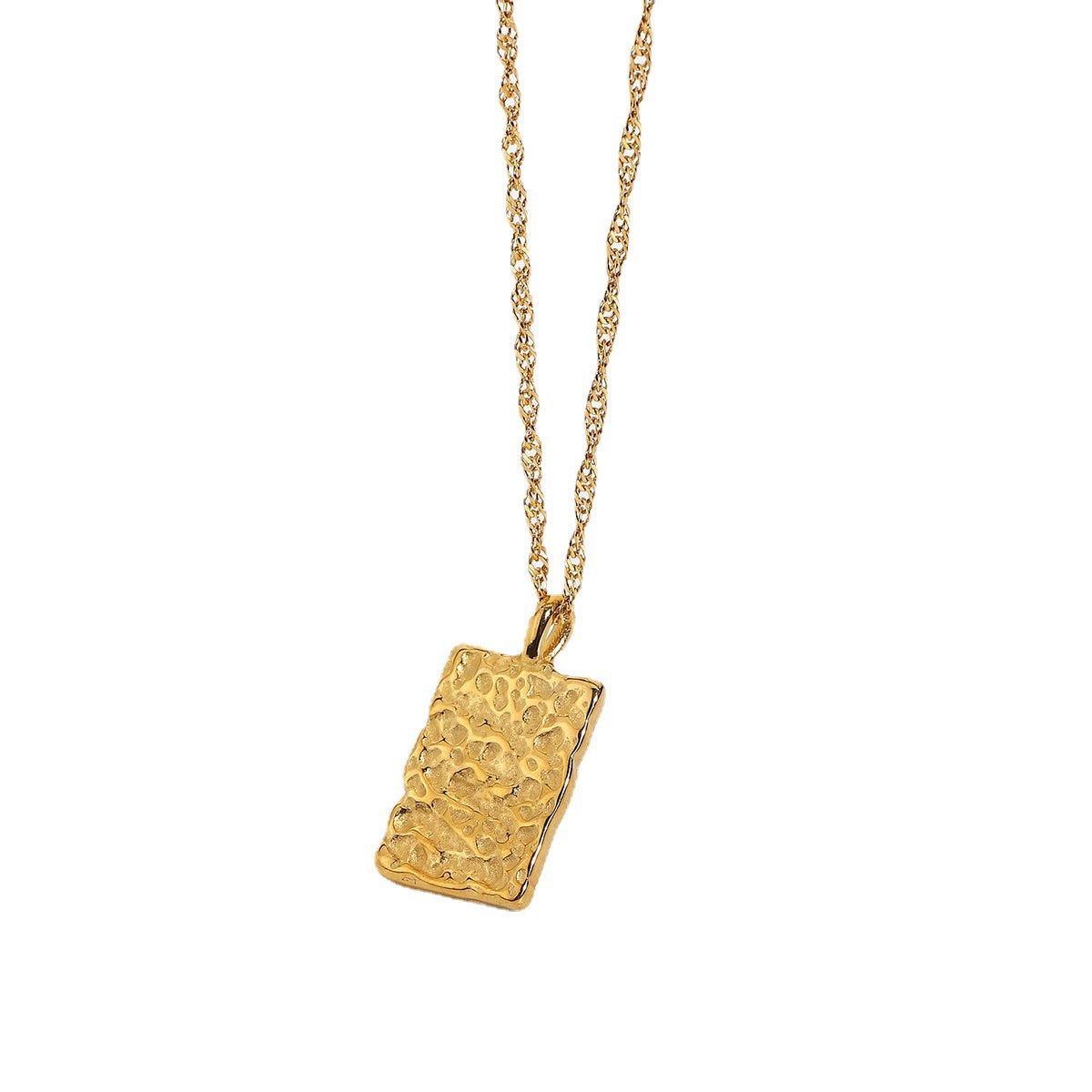 5pcs Necklace Embossed Texture Square Necklace Gold 316 Stainless Steel Vintage Texture Pendant Necklace