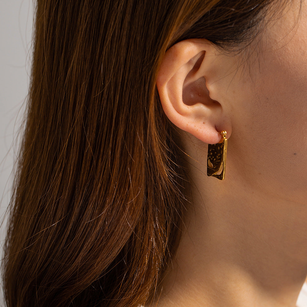 5pcs Stylish Vintage Square Hollow Design Earrings Style 18K Gold Stainless Steel Earrings Studs Female