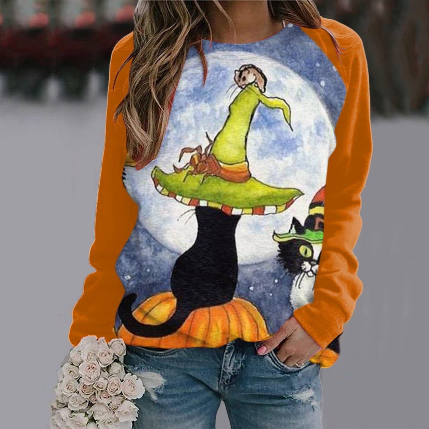 New Women's Halloween Christmas Women's Clothing 3D Three-Dimensional Printed Castle Dark Round Neck Hoodie