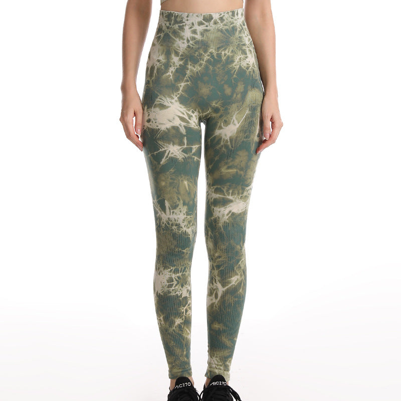 Tie Dye Sports Fitness Pants Women's High Waist Peach Butt Lift Seamless Outside Wearing Jacquard Running Fitness Yoga Pants Autumn And Winter