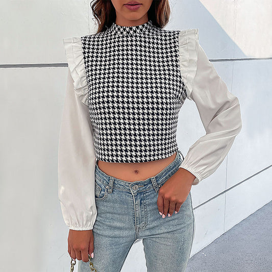 New Autumn And Winter New Women's Long-Sleeved Plaid Short Shirt Woman