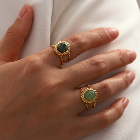 5pcs Vintage Style Titanium Steel Natural Stone Ring Female Niche Design High-Grade Sense Open Ring Fashion Personality