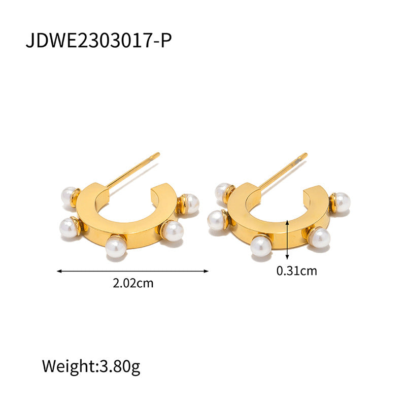 5pcs Earrings 18K Gold C-Shaped White Pearl Earrings High Design Non-Fading Earrings For Women