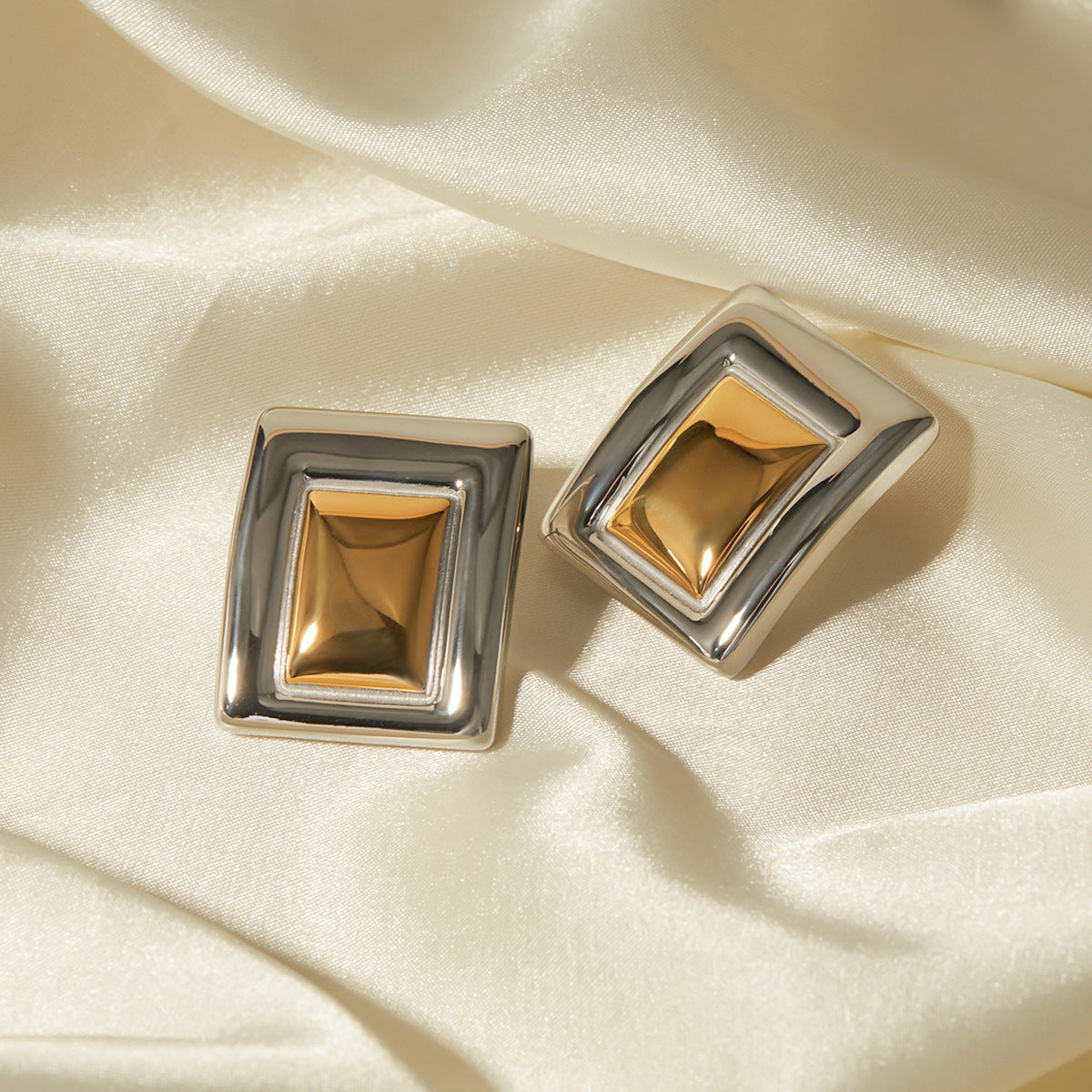 5pcs Stainless Steel Rectangular Matching Earrings Earrings Stud New Fashion Temperament Niche Design Earrings