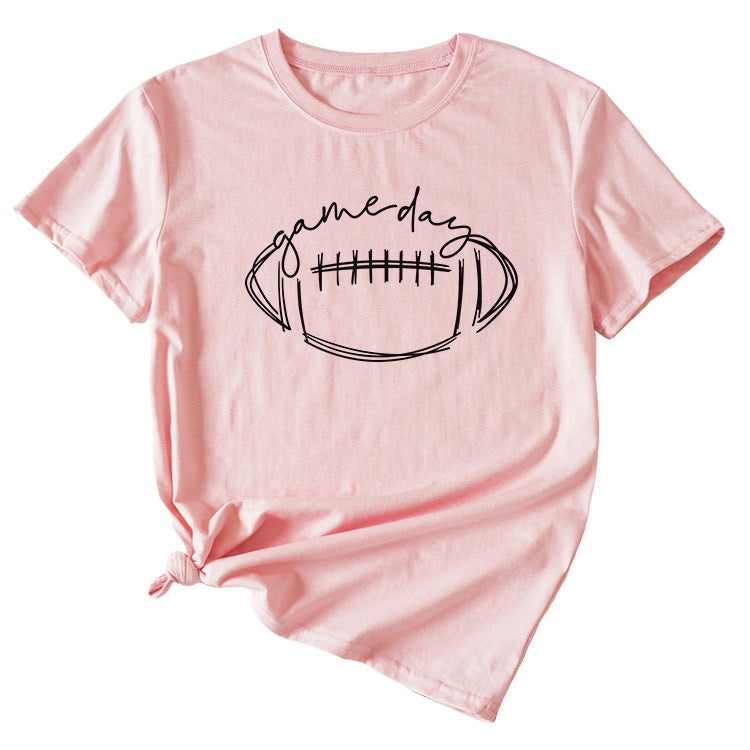 Wishgame Day Women's Casual Short Sleeve Top With Fun Rugby Pattern