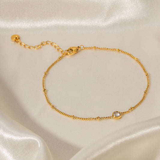 5pcs Retro Titanium Steel Bracelet 16K Gold Stainless Steel Inset White Zircon Anklet Women's Titanium Steel Anklet Jewelry
