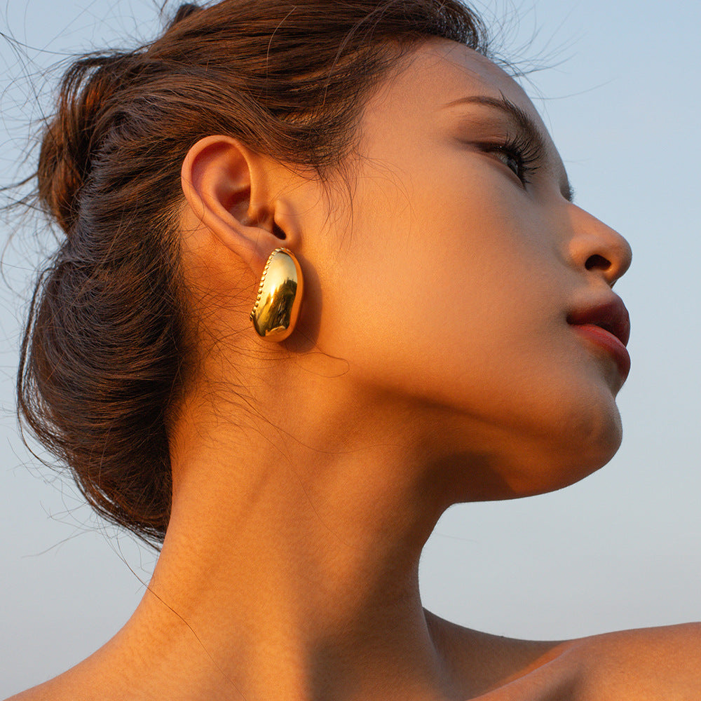5pcs 18K Gold Stainless Steel C Shape Smooth Beaded Earrings Blogger With Fashion All-Matching Earrings Girl