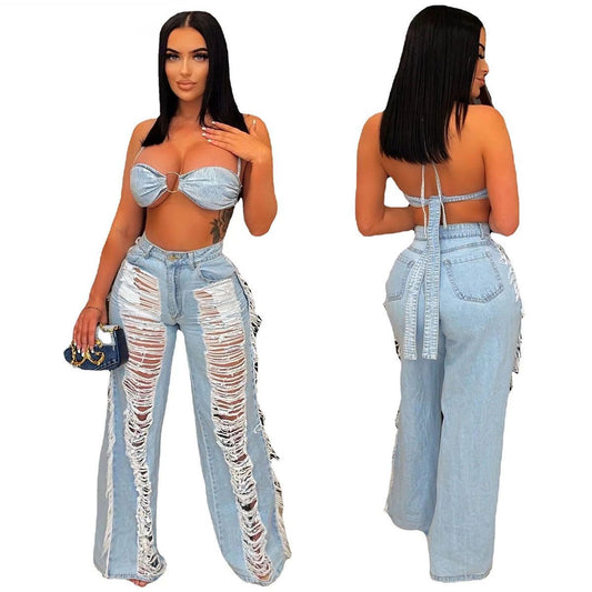 New Denim Fashion Casual Suit Top Tassel Denim Suit