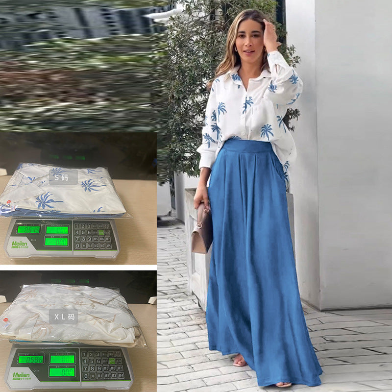 Autumn And Winter New Lapel Print Top Wide Leg Pants Fashion Suit Woman