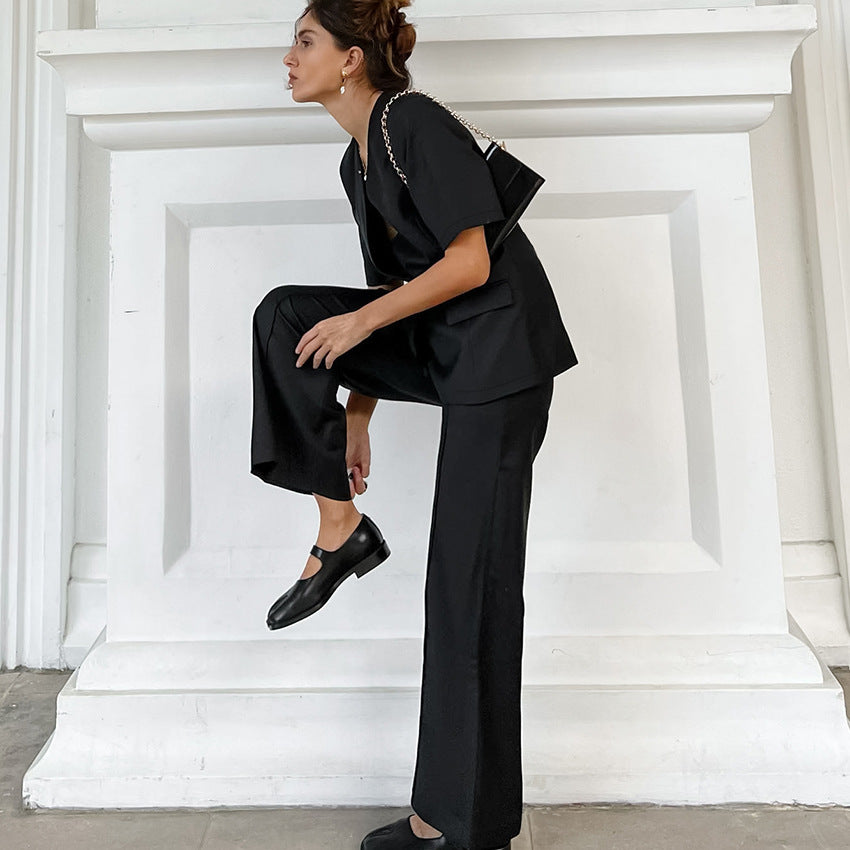 Spring Leisure Commute With Design Sense V-Neck Black Suit Fashion Women's Wear