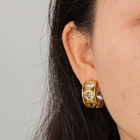 5pcs Trendy Earrings 18K Gold Plated Love Shaped Stainless Steel C-Shaped Stud Earrings Design Sense Earrings