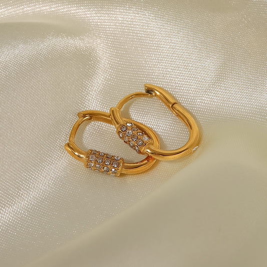 5pcs With Fashion Titanium Steel Earrings Women's All-Match Stainless Steel 18K Gold U-Shaped Diamond Buckle Earrings