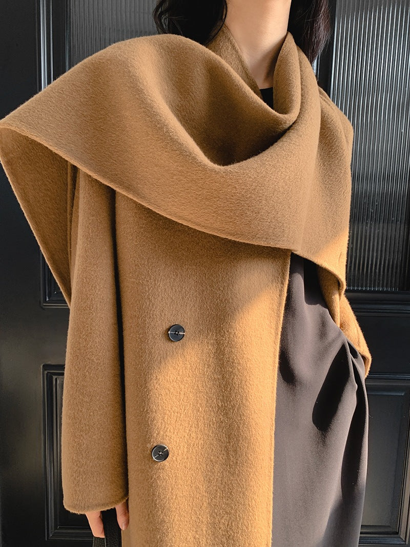 Autumn-Winter Women's European Plus Long Scarf Collar Loose Large Version Lazy Double Sided Woolen Coat For Women