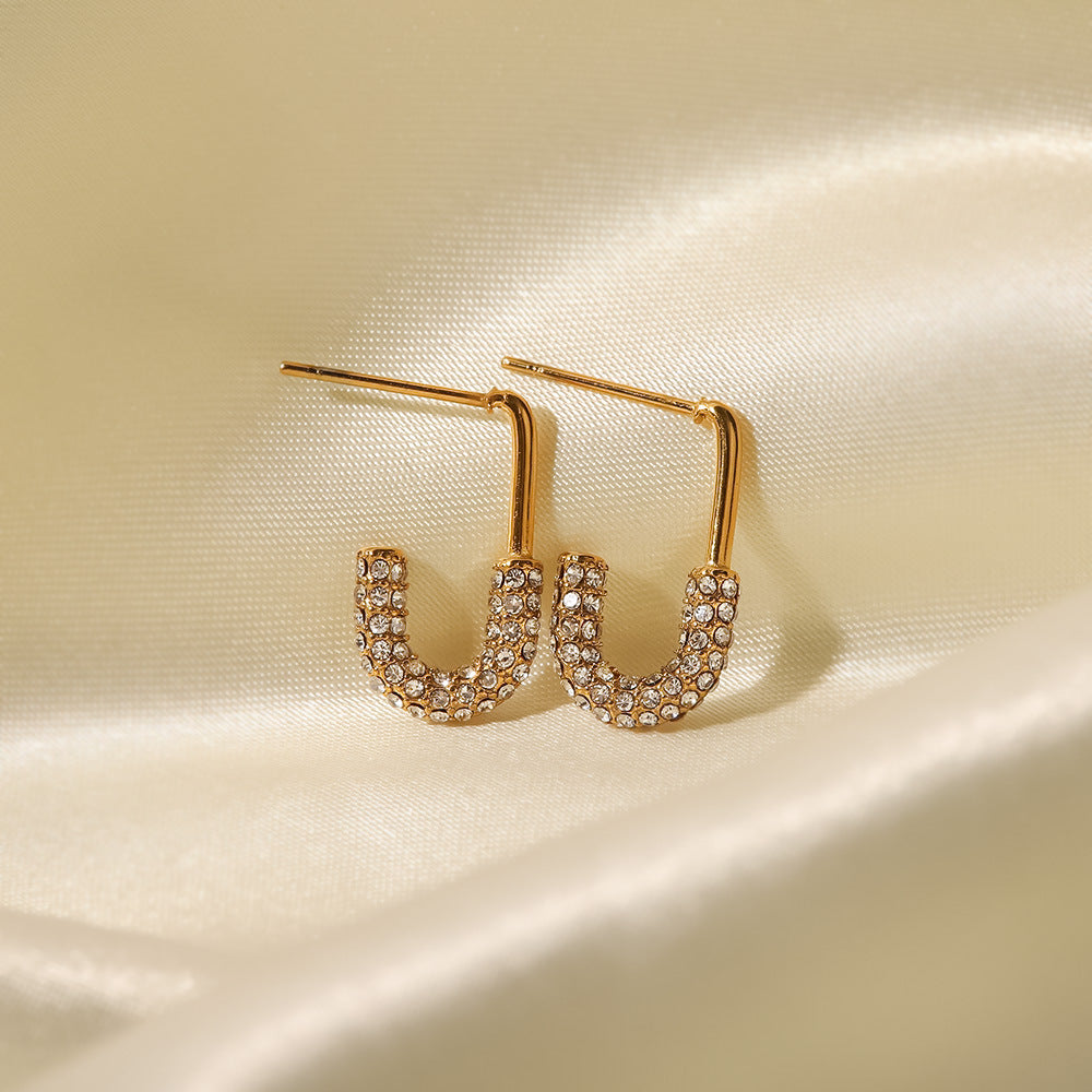 5pcs 18K Gold-Plated Stainless Steel U-Shaped White Square Crystal Zircon Earrings Women's Daily Fashion Earrings