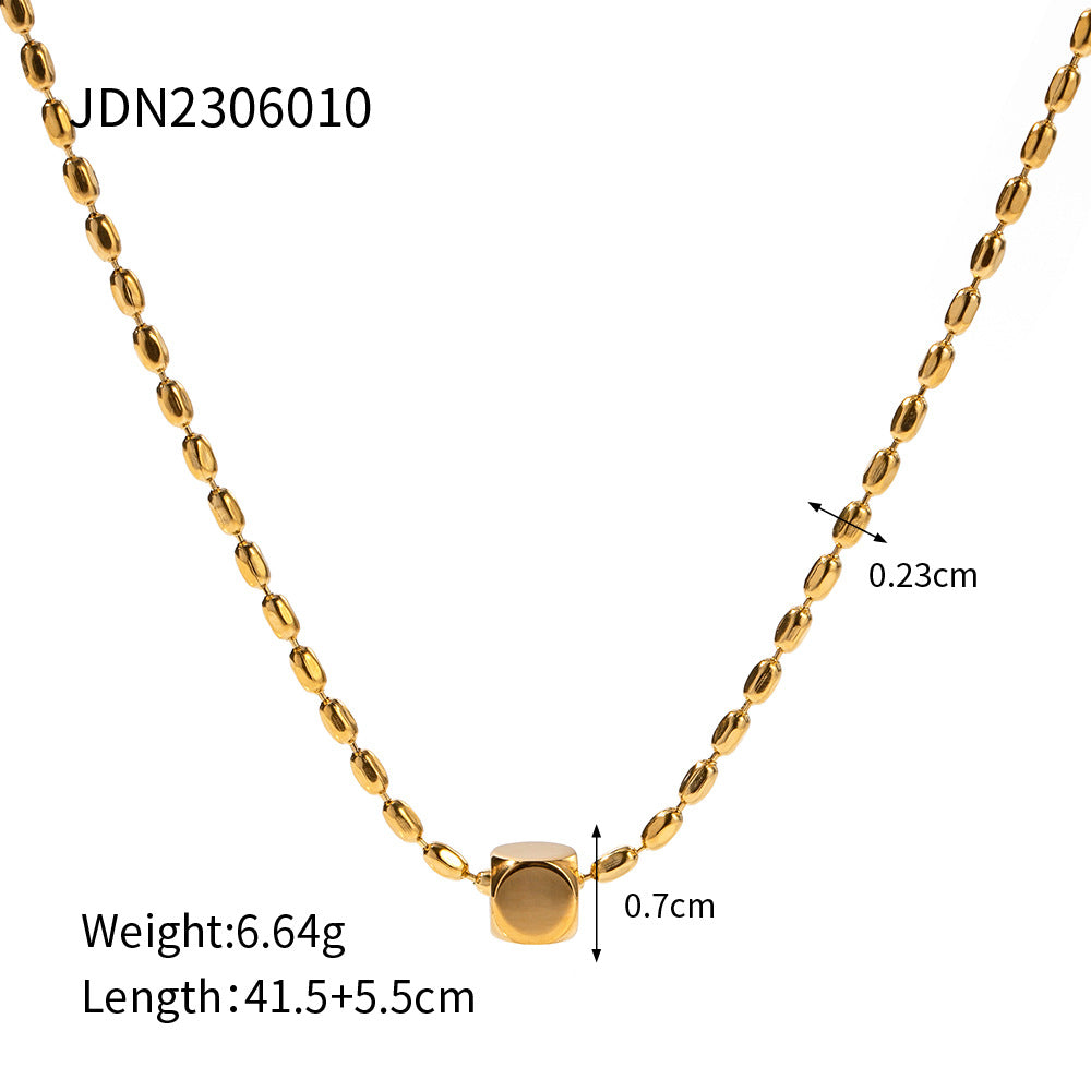 5pcs Very Simple Bead Chain Square Titanium Steel Necklace 18K Gold Stainless Steel Design Sense Square Pendant Necklace