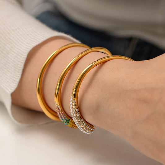 5pcs Fashion Design 18K Stainless Steel Smooth Open Bracelet Hand Plated Women's Hand Jewelry