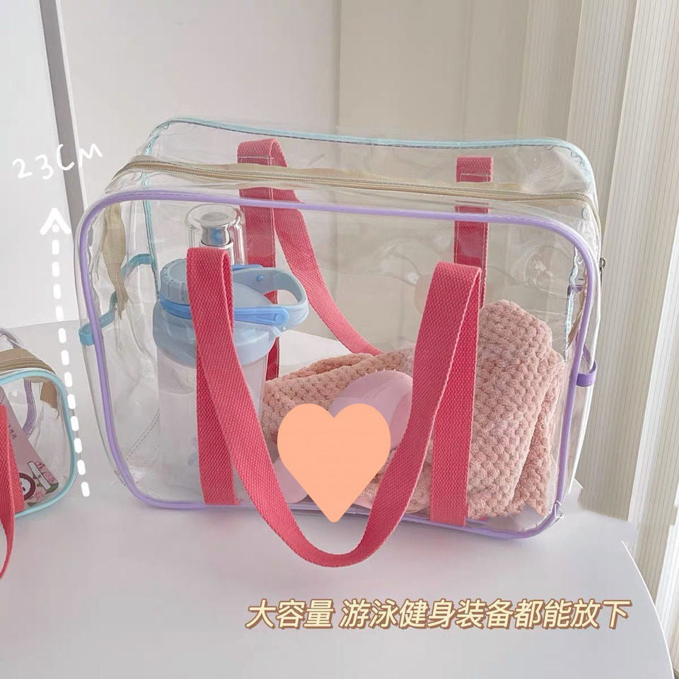 Transparent Pvc Handbag Summer Portable Swimming Waterproof Large Capacity Beach Bag Single Shoulder Storage Toiletry Bag