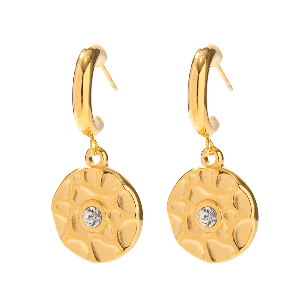 5pcs Stainless Steel Earrings 18K Gold Texture Set Diamond Round Earrings Women All Matching Earrings