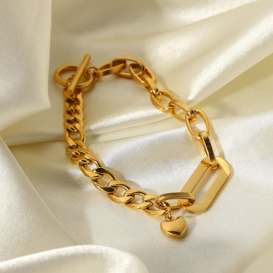 5pcs Stainless Steel Cuban Chain Oval Chain Oval Small Love Pendant Ot Buckle Bracelet 18K Vacuum Electroplated Jewelry