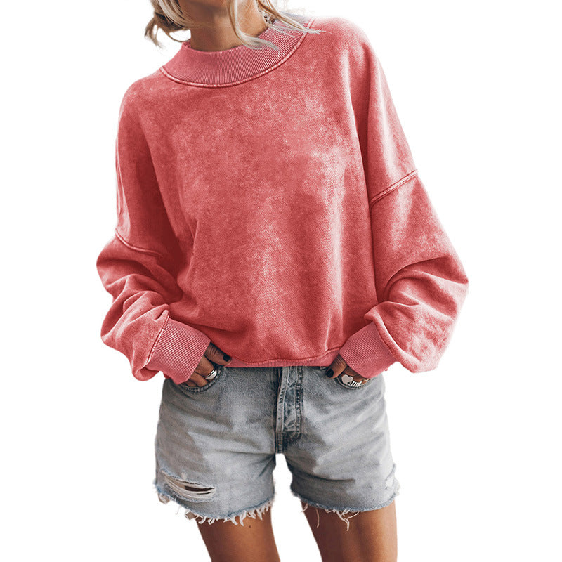 Autumn New Solid Color Hoodie Women Leisure Commuter Loose Set Round Neck Long Sleeve Blouse Women