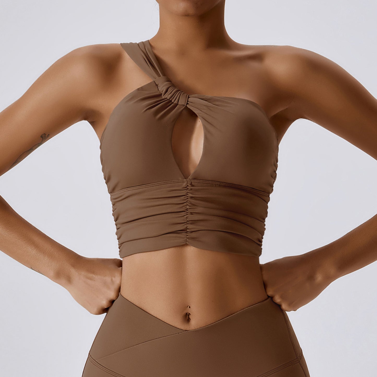 Quick Dry Naked Yoga Bra Oblique Shoulder Tight Sports Top Outdoor Running Fitness Yoga Wear