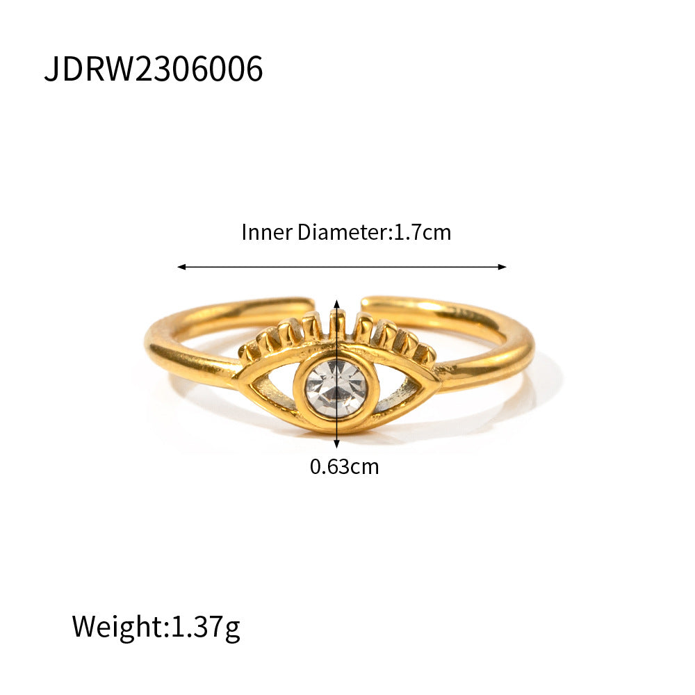 5pcs Same Earrings 18K Gold Plated Stainless Steel Classic Jewelry Zircon Devil's Eye Ring Jewelry Women