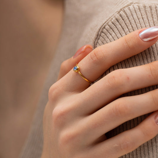 5pcs Fashionable 18K Gold Plated Simple Set With Light Blue Stone Open Ring Fashion Does Not Fade Jewelry