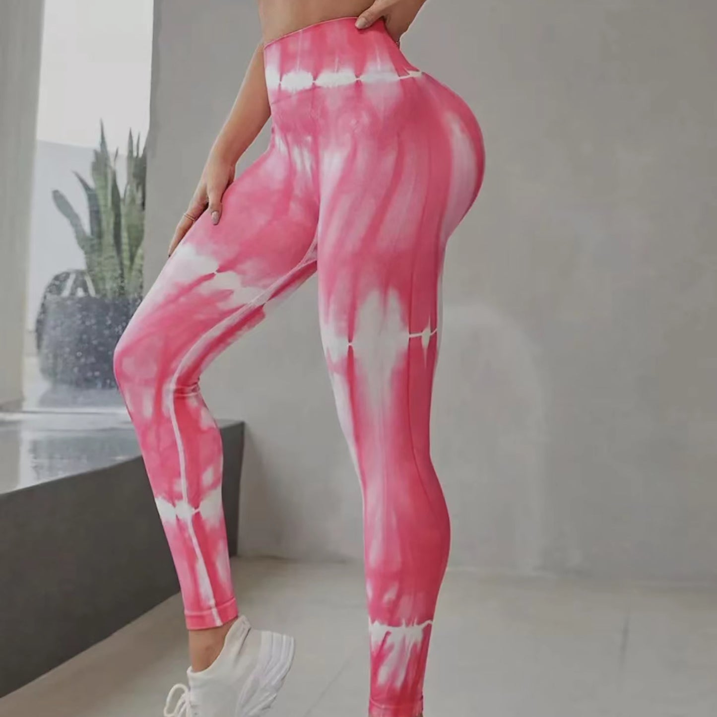 Tight Peach Hip Lift Pants Tied With Floating Yoga High Waist Waist Compression Fitness Pants Seamless Tie-Dye Sports Tights Women