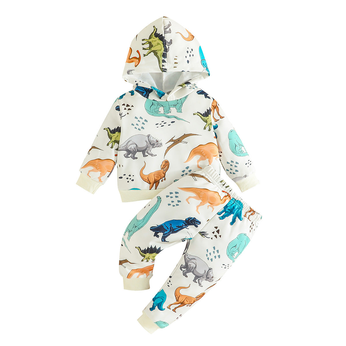 Autumn New Personalized Dinosaur Pattern Printed Children's Hooded Apricot Hoodie + Sweatpants Children's Suit