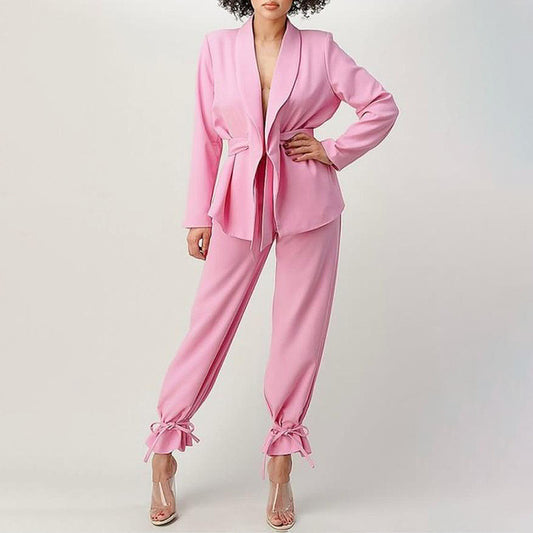New Spring New Temperament Women's Dress Solid Color Collage Pants Long Sleeve Fashion Leisure Suit