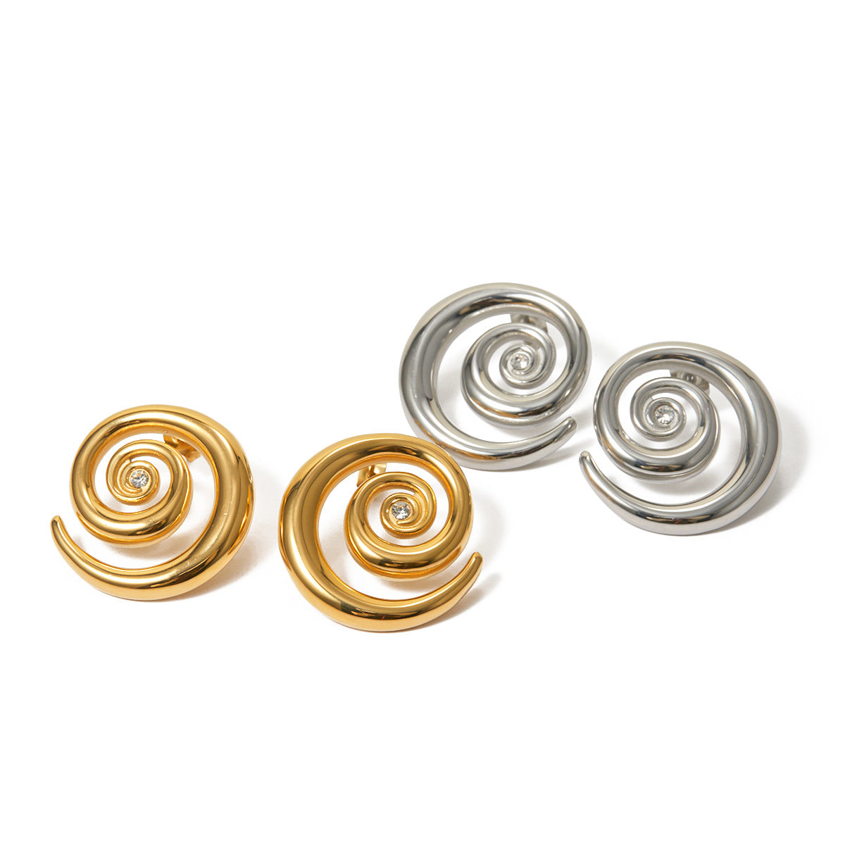 5pcs Titanium Steel 18K Gold Stainless Steel Spiral Design With Diamond Earrings New Stylish Earrings