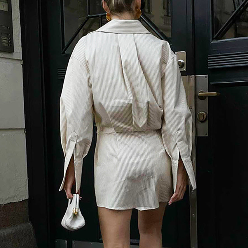Fall New Striped Shirt Dress Long-Sleeved Shirt Dress With Puffed Sleeves Small Temperament Commuter Woman