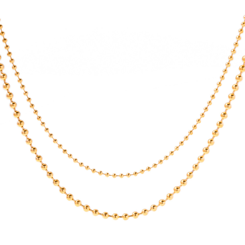 5pcs New Necklace Stainless Steel Temperament 18K Gold Stainless Steel Large Round Bead Small Round Bead Double Necklace Jewelry