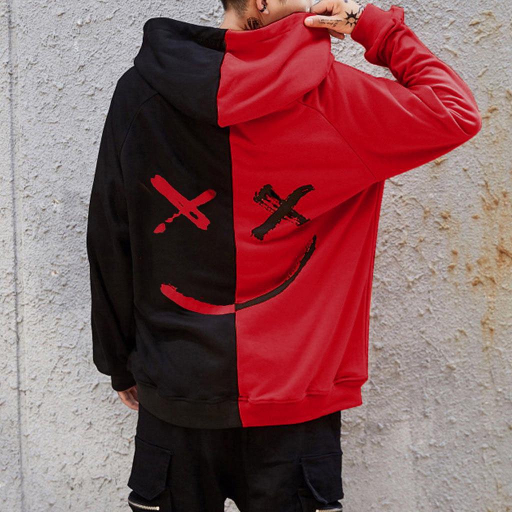 Men's Casual Fashion Color Matching Smiley Hoodie Long Sleeve Sports Hooded Top Men's Wear