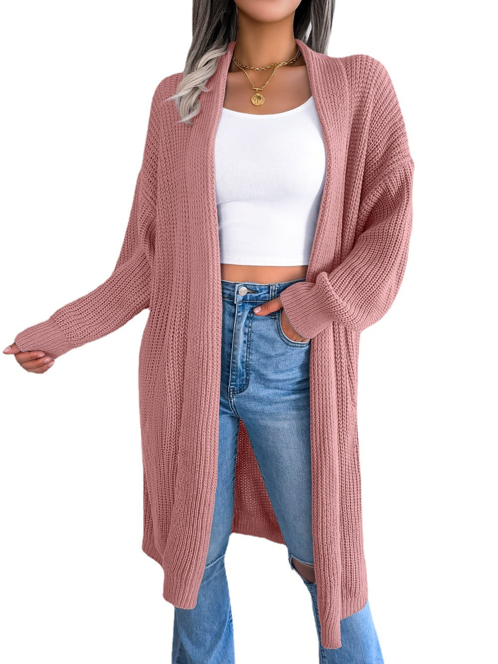 New Autumn And Winter Leisure Lapel Long Cardigan Sweater Coat  Women's Wear
