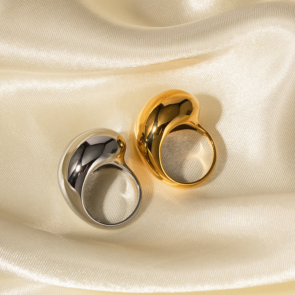 5pcs 18K Gold Exaggerated Version Of Stainless Steel Closed Ring Light Luxury Jewelry