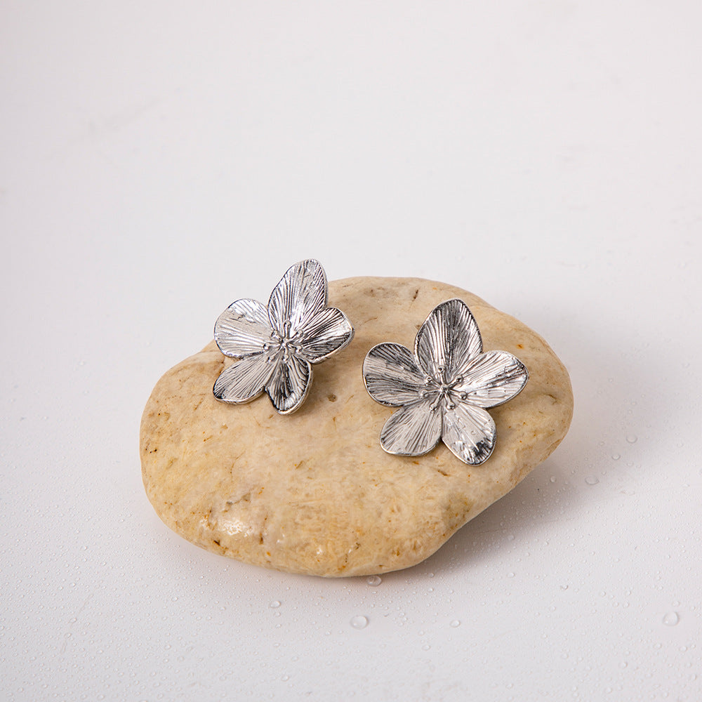 5pcs Titanium Steel Flower Earrings Earrings Stud New Fashion Temperament Niche Design Earrings