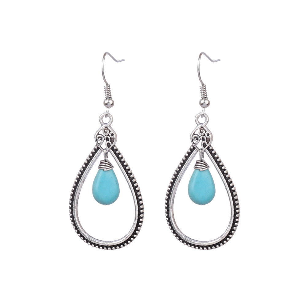 Turquoise Earrings New Bohemian Fringe Earrings Geometric Alloy Retro Style Exaggerated Earrings