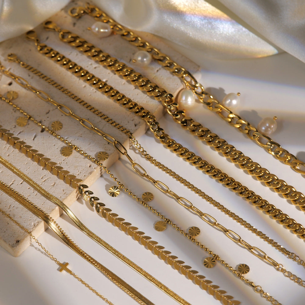 5pcs Vintage 18K Gold Cross Fine Anklet Women's Fashion Stainless Steel Anklet Jewelry