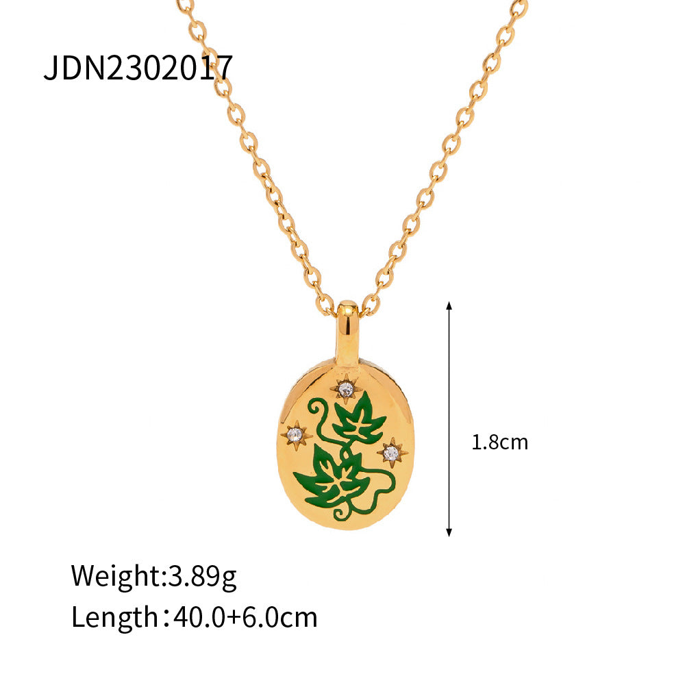 5pcs Style Enamel 18K Gold Plated Stainless Steel Pendant Necklace Does Not Fade Jewelry