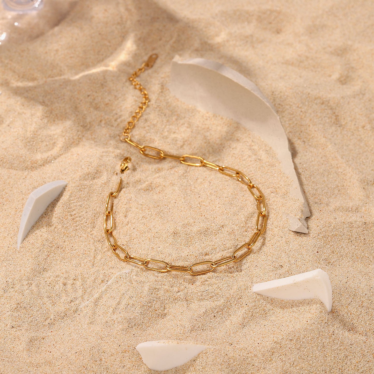 5pcs New Titanium Steel Anklet 18K Gold Paper Clip Chain Anklet Women's Fashion Clothing All Wear Anklet Ornaments